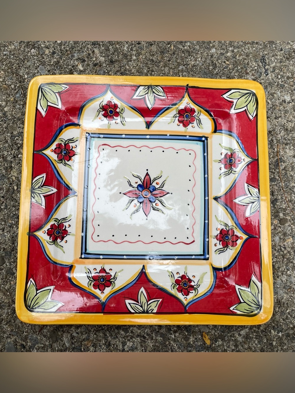 Dionisa JCPenny Hand-Painted Mediterranean Floral Ceramic Serving Plate